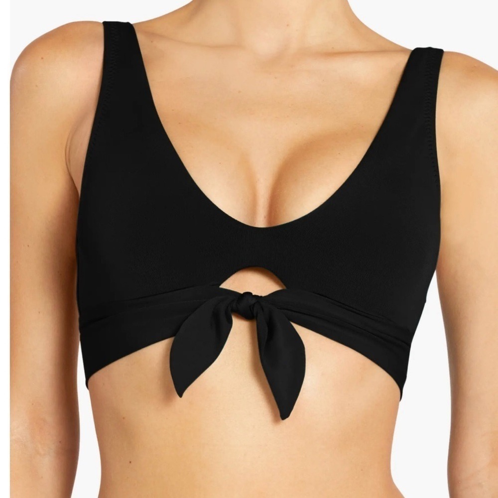 Robin Piccone 221701 Ava Knot Front Bikini Swim Top Sz Small Black NEW